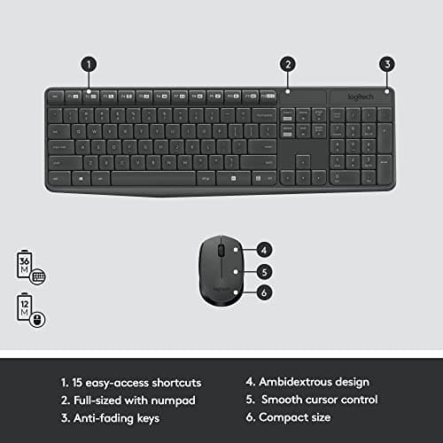 Logitech MK235 Wireless Keyboard and Mouse Combo for Windows, 2.4 GHz Wireless USB Receiver, 15 FN Keys, Long Battery Life, Compatible with PC, Laptop — view 5