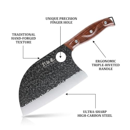 3PCS Butcher Knife Set, 7" Butcher Meat Cleaver, 7" Serbian Chef Knife and 6.5" Viking Knife, Hand Forged Kitchen Knife Set with Plastic Handle, Geat for Home, Camping, BBQ (Unique Finger Hole Design) — view 2
