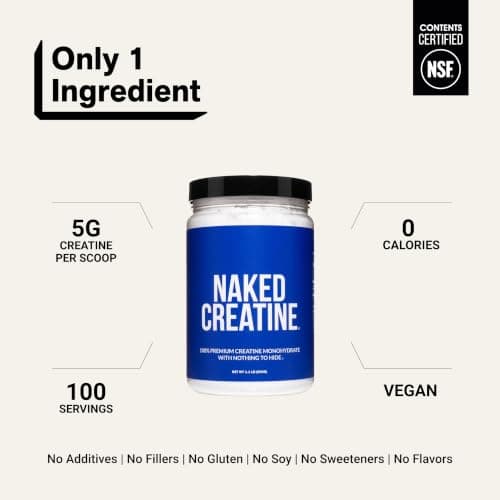 NAKED Pure Micronized Creatine Monohydrate Powder - NSF Certified, Unflavored, 500g, 1.1lb Bulk - Vegan, Non-GMO, Gluten-Free, Soy-Free, No Fillers, Supports Muscle Growth & Strength - 100 Servings — view 2