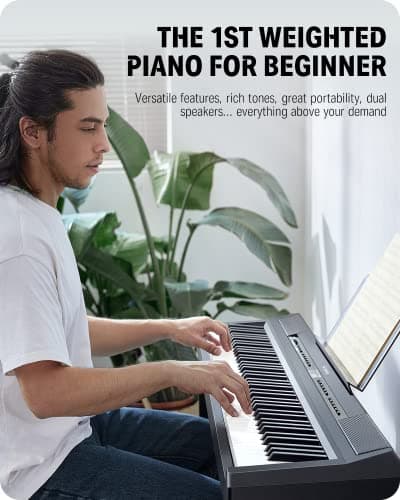 Donner DEP-20 Beginner Digital Piano 88 Key Full Size Weighted Keyboard, Portable Electric Piano with Sustain Pedal, Power Supply — view 3
