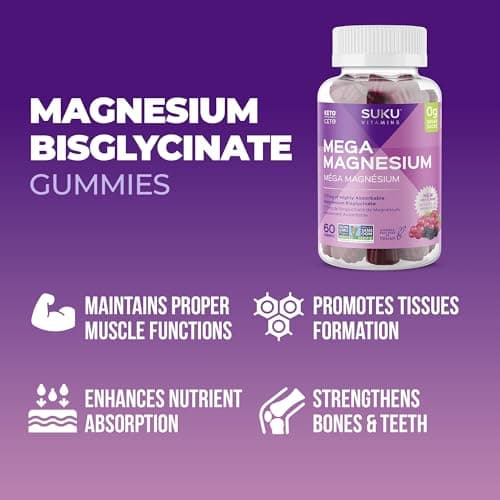 SUKU Vitamins Sugar-Free and Sugar Alcohol Free Natural Calm Magnesium Gummies for Adults | 177mg Magnesium Bisglycinate Gummy | Chewable Magnesium for Sleep & Anxiety | Vegan & Non-GMO | 60 Count — view 4