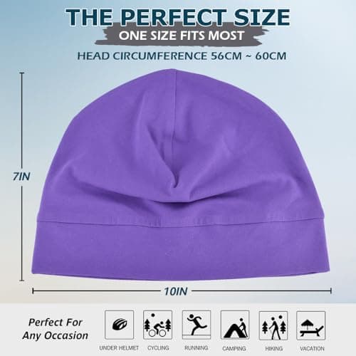 100% Cotton Skull Caps Beanie Sleeping Hats for Men Women 2-Pack Purple — view 3