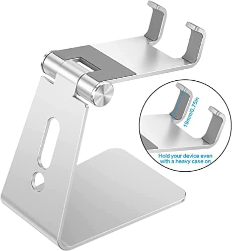 Adjustable Cell Phone Stand, OMOTON C2 Aluminum Desktop Phone Holder Dock Compatible with iPhone 17/16/15/14 Pro Max/Pro/Air and Other Smart Phones, Silver — view 4