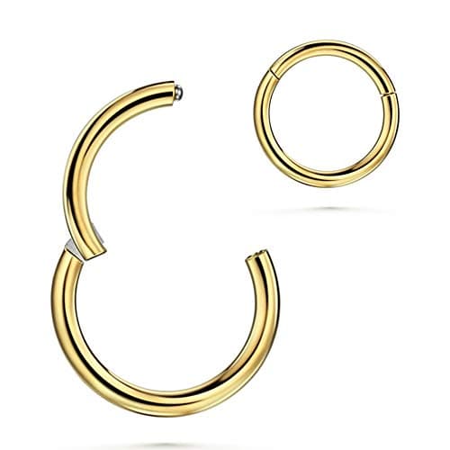 JOFUKIN Gold Plated Silver Black Nose Ring Earrings Hoop, Clicker Septum