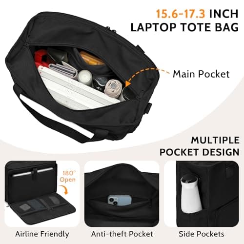 Lunch Bag for Women, Tote Bag with Insulated Lunch Compartment, Non-Leather Water-Resistant Polyester Laptop Bag, Large Capacity & Cup Holder, Casual Work Tote for Teacher, Nurse, Travel, Daily, Black — view 2