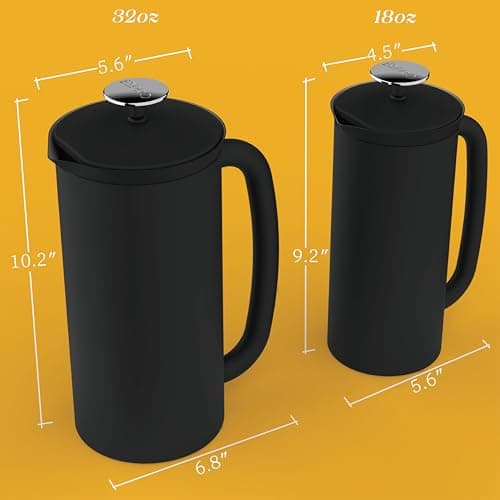 ESPRO Pro P7 French Press Stainless Steel 304 – Patented Double Walled Micro-Filter Insulated French Press Coffee Maker, Grit-Free Brew - Heat Resistant BPA Free - Matte Black - 18oz — view 2