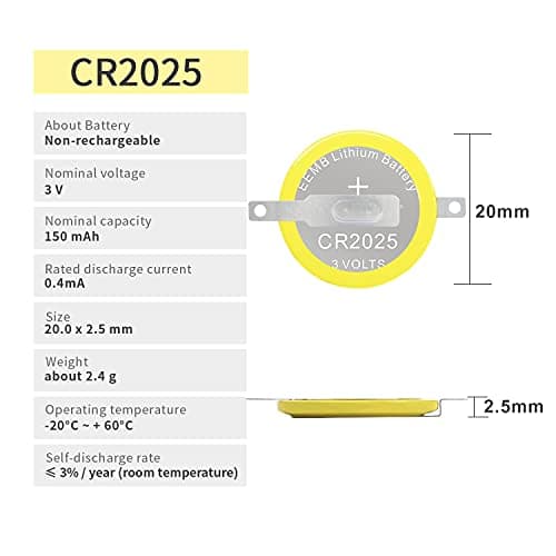 EEMB Tabbed CR2025 3V Lithium Battery with Solder Tabs 10-Pack Coin Cell