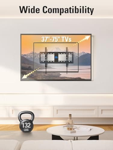 Mounting Dream TV Wall Mount for Most 37-90 Inch TVs, Universal Tilt TV Mount Fit 16", 18", 24" Stud with Loading Capacity 132lbs, Max Vesa 600 x 400mm, Low Profile Flat Wall Mount TV Bracket — view 2