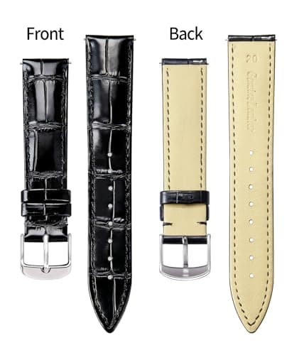 BINLUN Leather Watch Band Genuine Calfskin Replacement Watch Strap Quick Release Crocodile Pattern 10 Colors 13 Sizes for Men Women（Black,22MM）
