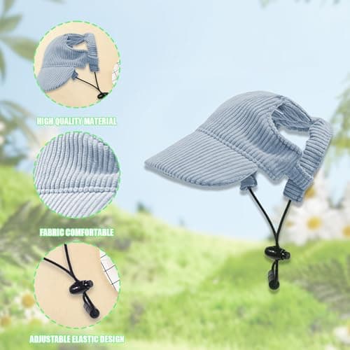 Dog Baseball Cap, Dog Cat Summer Beach Visor Hat with Ear Holes, Adjustable Puppy Sunbonnet Headdress (Blue, X-Large) — view 2