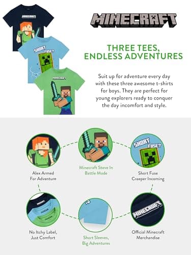 Minecraft Shirt for Boys, Gaming Summer Top for Kids, Multipack Boys Tshirts, Multicolored 6 — view 5