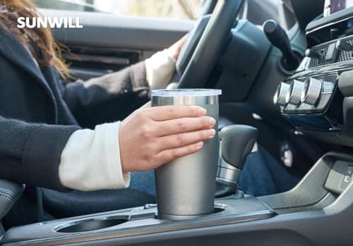 SUNWILL Travel Coffee Tumbler 20 oz, Insulated Mug with Lid, Stainless Steel Cup for Hot and Cold Drinks, Cool Grey — view 5