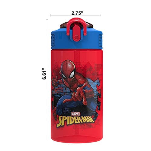 Zak Designs Marvel SpiderMan Kids Spout Cover and Built-in Carrying Loop Made of Plastic, Leak-Proof Water Bottle Design (16 oz, BPA-Free) — view 2