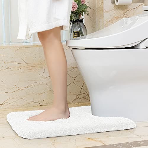 VANZAVANZU Toilet Contour Rug 20"x24" U-Shaped, Ultra Soft & Non Slip Absorbent Fluffy Thick Microfiber Machine Washable, Component of The Bathroom Floor Mats Set with Waterproof Backing (White) — view 5