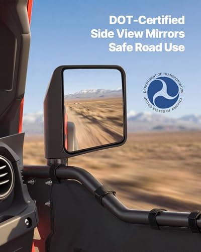 VEVOR Tube Door Side Mirrors, Compatible with Jeep Wrangler CJ7 YJ TJ JK JL/Gladiator JT/Cherokee XJ, DOT-Certified Side View Mirrors for Half Tubular Doors, Up/Down/Left/Right Adjustable, 1 Pair — view 2