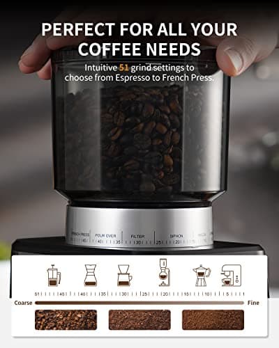 SHARDOR Conical Burr Espresso Coffee Grinder Electric with Precision Timer 2.0, Touchscreen Adjustable Burr Mill with 51 Precise Settings for Home Use, Anti-static, Stainless Steel — view 3