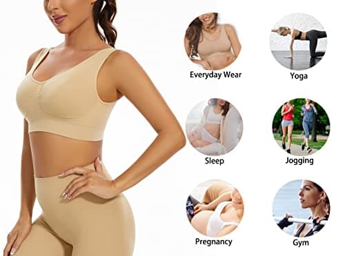 Lemef 3-Pack Seamless Sports Bra Wirefree Yoga Bra with Removable Pads for Women (XX-Large, Black&White&Nude) — view 4