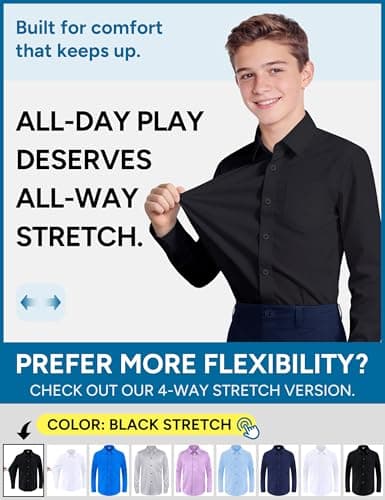 Marvelous World Boys' Long Sleeve Solid Buttoned Cuffs Dress Shirt Kids Casual Button Down Shirts Black Size 14 — view 2