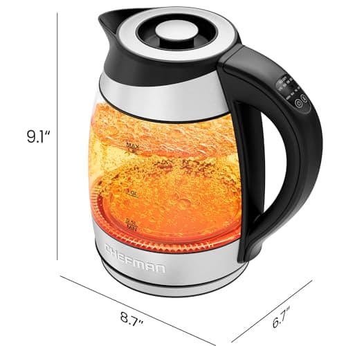 Chefman Electric Kettle with Temperature Control, 5 Presets LED Indicator Lights, Removable Tea Infuser, Glass Tea Kettle & Hot Water Boiler, 360° Swivel Base, BPA Free, Stainless Steel, 1.8 Liters — view 6