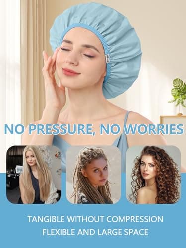 Years Calm Shower Caps For Women Reusable Waterproof，Pattern And Solid Color Dual-Layer Design For Dual-Layer Usable，Protects Hair In Shower, Spa, Cooking, Clean & Travel (Bell Orchid, One Size) — view 6