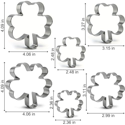 6Pcs St. Patrick's Day Metal Cookie Cutter Set - Shamrocks & Four Leaf Clovers Shapes Large 4’’ Small 3’’ Mini 2‘’, Stainless Steel Clover Biscuit Mold for Irish Spring Holiday Party Decor or Baking — view 4