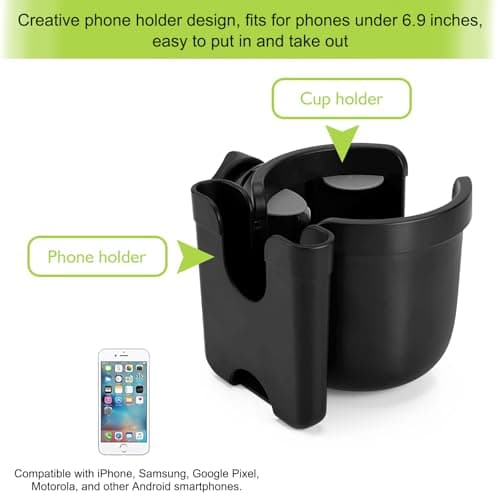 Accmor Stroller Cup Holder with Phone Holder, Bike Cup Holder, Universal Cup Holder for Uppababy Nuna Doona Strollers, 2-in-1 Cup Holder for Walker, Wheelchair, Scooter — view 2