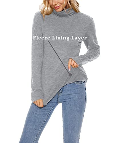 TAIPOVE Turtlenecks for Women Thermal Underwear Long Sleeve Turtle Neck Top Pullover Knit Cotton Fleece Sweater Base Layer Undershirt Grey — view 3