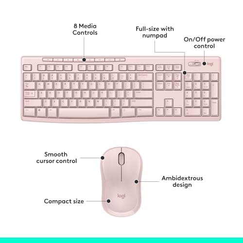 Logitech MK270 Wireless Keyboard and Mouse Combo for Windows, 2.4 GHz Wireless, Compact Mouse, 8 Multimedia and Shortcut Keys, 2-Year Battery Life, for PC, Laptop - Rose — view 5