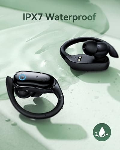 GNMN Active Noise Cancelling Ear Buds Wireless Earbuds 96hrs Playback Bluetooth Headphones Dual Battery Display Stereo Bass Earphones with Earhooks Microphone IPX7 Waterproof for Sports/Runing/Workout — view 4