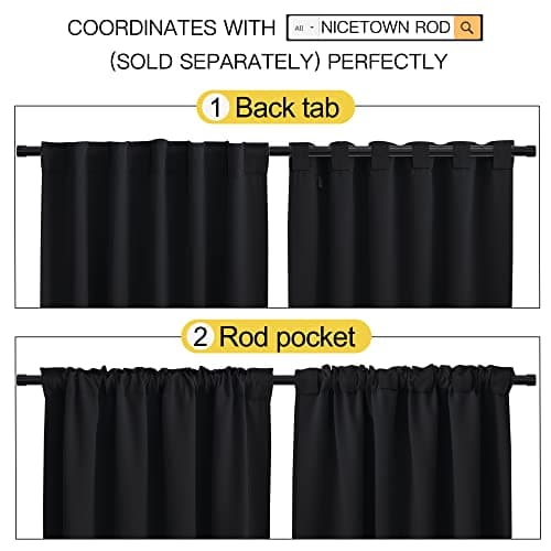 NICETOWN Black Blackout Curtains 84 Inch Long 2 Panels, Thermal Black Out Halloween Panels Room Darkening for Living Room, Back Tab and Rod Pocket Light/Noise Reducing Treatments for Bedroom, 52Wx84L — view 2