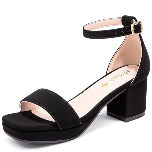 Motasha Girls Heels Girls Dress Shoes High Heels For Kids Big Girl Sandals Size 3 Black Heel Wedding Party Prom Formal Open Toe Chunky Platform Little Kids Flower Girl Shoes (M7208Nubuck Black 3)
