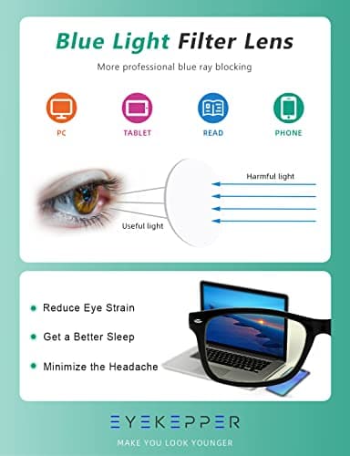 Eyekepper Computer Reading Glasses,UV Protection, Anti Glare,Anti-reflective Computer Readers (Black Blue, Yellow Tinted Lenses) +4.0 — view 4