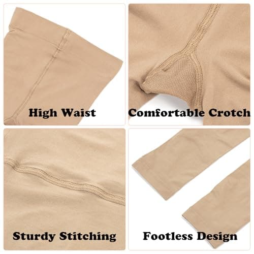 2 Pack Ballet Tights for Girls, Footless Dance Tights Leggings for Girls Toddler Little Big Girls for School and Daily (CA/US, Alpha, Small, Regular, Regular, Nude) — view 2