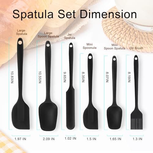 Silicone Spatula Set 6 Pack Food Grade Kitchen Utensils with Silicone Brush Heat Resistant BPA-Free Rubber Kitchen Spatula for Scraping,Baking,Cook,Mixing,Pancake,Jar,Dishwasher Safe,Nonstick,Black — view 3