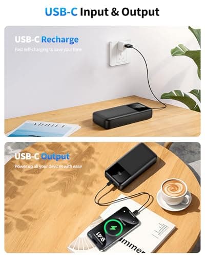 Power Bank Portable Charger 40000mAh, 22.5W Fast Charging, Built-in 2 Output Cable, Charge 5 Devices Simultaneously LCD Display for iPhone and Android Phones and Most Electronic Devices — view 5