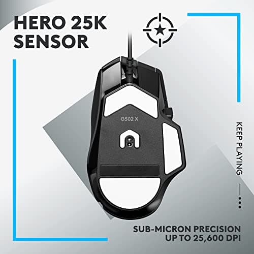 Logitech G502 X Wired Gaming Mouse - LIGHTFORCE Hybrid Optical-Mechanical Primary switches, Hero 25K Gaming Sensor, Compatible with PC - macOS/Windows - Black — view 3