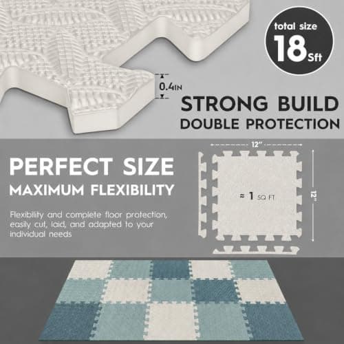 Haulcove Puzzle Exercise Mat, EVA Interlocking Foam Floor Tiles, Non-Slip High Traction Protective Flooring for Home Gym, Workout, Yoga, 12.6" x 12.6" x 0.4", 18 Sq Ft, 18 Tiles — view 2