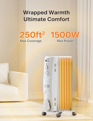 PELONIS Radiator Heater for Large Space, Electric Oil Filled Radiator, Dual Knobs, 1500W, Quiet Space Heater, 3 Modes, Tip-over Protection