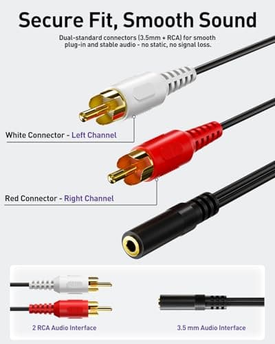 VCE 3.5mm Female to 2 RCA Splitter Male Stereo Audio Y Cable 2-Pack, Gold Plated Adapter Compatible for TV,Smartphones, MP3, Tablets, Speakers,Home Theater (39 inch) — view 4