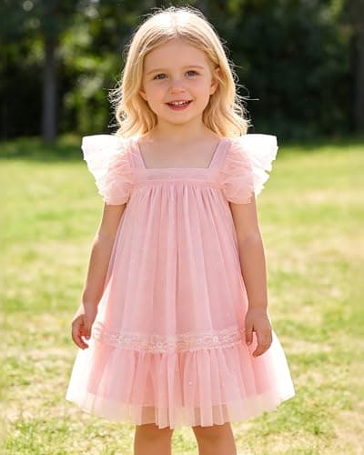 DeeFant Toddler Dress Pink 5T Dresses for Girls Summer Kids Tulle Tutu Wedding Birthday Girl Outfits Sundress Holiday — view 3