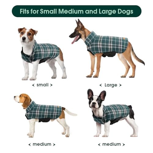 Kuoser Waterproof Dog Coat, Reversible Dog Jacket for Large Dogs, Adjustable Durable Doggie Winter Coat for Groowing Puppies Warm Puppy Cold Weather Apparel, Green XS — view 4
