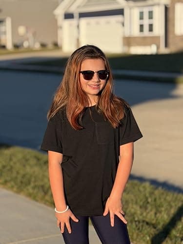 Arshiner Short Sleeves Tops for Teen Girls Crewneck Blouses Oversized Shirts for Girls Cute Black Kids Clothes with Pocket 11Years — view 4