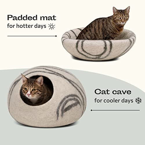 MEOWFIA Cat Cave – Premium Felt Cat Bed for Indoor Cats, Handmade Merino Wool (Light Grey, Large) — view 3