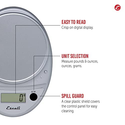 Escali Primo Digital Food Scale Multi-Functional Kitchen Scale and Baking Scale for Precise Weight Measuring and Portion Control, 8.5 x 6 x 1.5 inches, Chrome — view 4