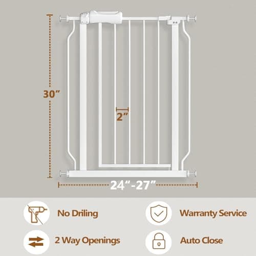 Fairy Baby Narrow Baby Gate 24-27 Inch Auto Close Child Safety Gates for Stairs Banister Doorways Hallway, Pure White — view 2
