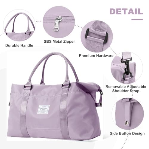Sport Travel Duffle Bag Gym Tote Bag for Women Weekender Carry on Bags for Airplane Ladies Beach Hospital Overnight Luggage Bag Lightweight Waterproof with Wet Pocket Large Size,H6- Purple — view 4
