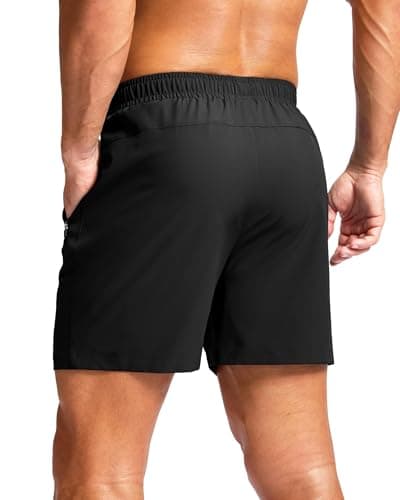 Men's Athletic Running Shorts with Zipper Pockets Quick Dry 7"/ 5"/ 9" Workout Gym Shorts for Basketball Hiking(Black,5XS)