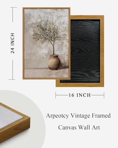 ARPEOTCY Vintage Framed Canvas Wall Art, 16x24 Inch, Large Classic Olive Tree in Vessel Prints for Home Decor, Botanical Still Life Paintings Hanging Wall Art for Bedroom, Living Room, Office — view 2