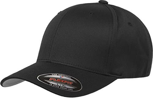 Flexfit Men's Wooly Combed Twill Fitted Baseball Cap, Black, Large-X-Large