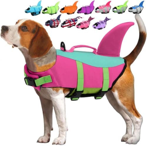EMUST Shark Life Jackets for Dogs, Adjustable Ripstop Dog Life Vest for Water Safety Pet Life Vest with Rescue Handle Safety Vest for Swimming Pool Beach Boating, (L,PinjiePink)